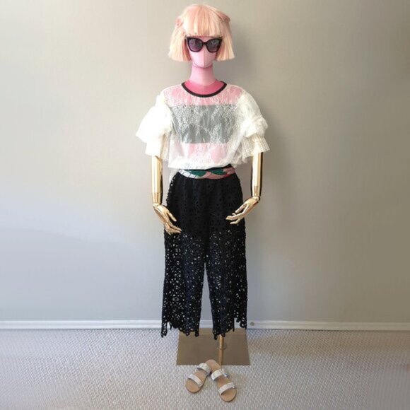 NWT 4Our Dreamers black cotton open weave crochet pants L - Picture 3 of 9